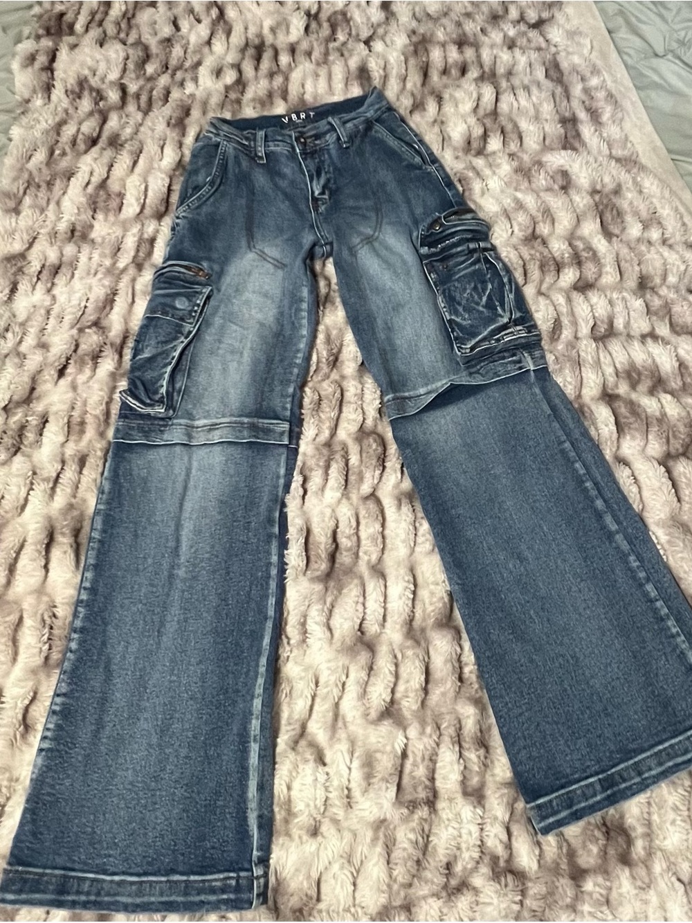 Dark Wash Wide-Leg Cargo Jeans for Women
